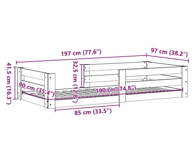 fehér tömör fenyőfa ágykeret matrac nélkül 90 x 190 cm