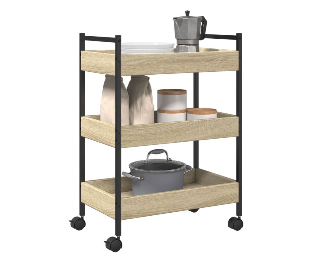 sonoma tölgy színű szerelt fa zsúrkocsi 50 x 30 x 70 cm - 4