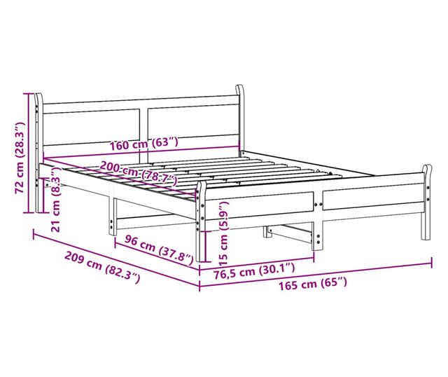 tömör fenyőfa ágy matrac nélkül 160 x 200 cm