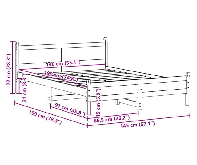 tömör fenyőfa ágy matrac nélkül 140 x 190 cm
