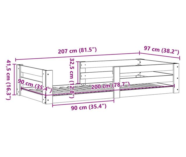 tömör fenyőfa ágy matrac nélkül 90 x 200 cm