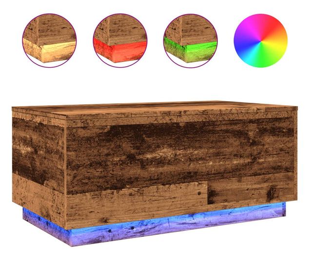 antik fa színű dohányzóasztal LED-lámpákkal 90x50x40 cm