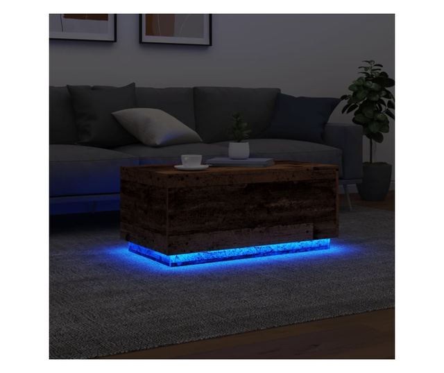 antik fa színű dohányzóasztal LED-lámpákkal 90x50x40 cm