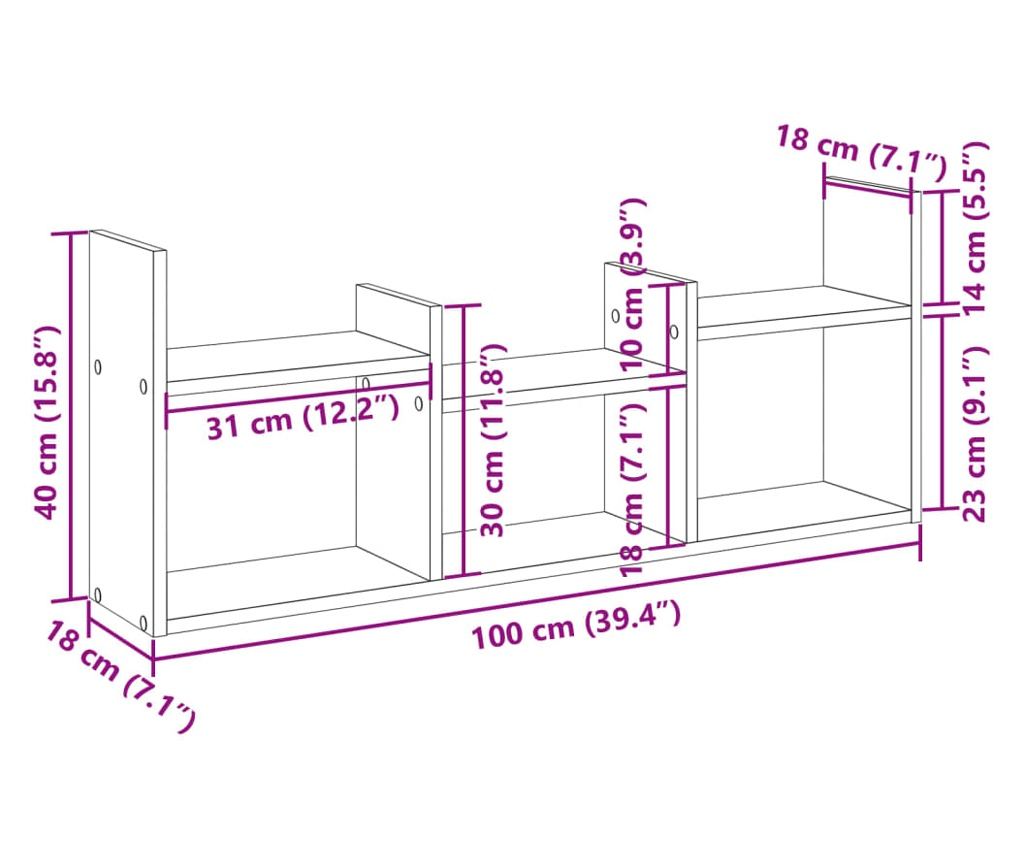 kézműves tölgy színű szerelt fa faliszekrény 100 x 18 x 40 cm - 9