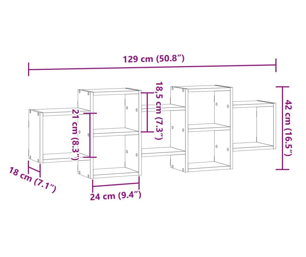 sonoma tölgy színű szerelt fa fali polc 129 x 18 x 42 cm - 10
