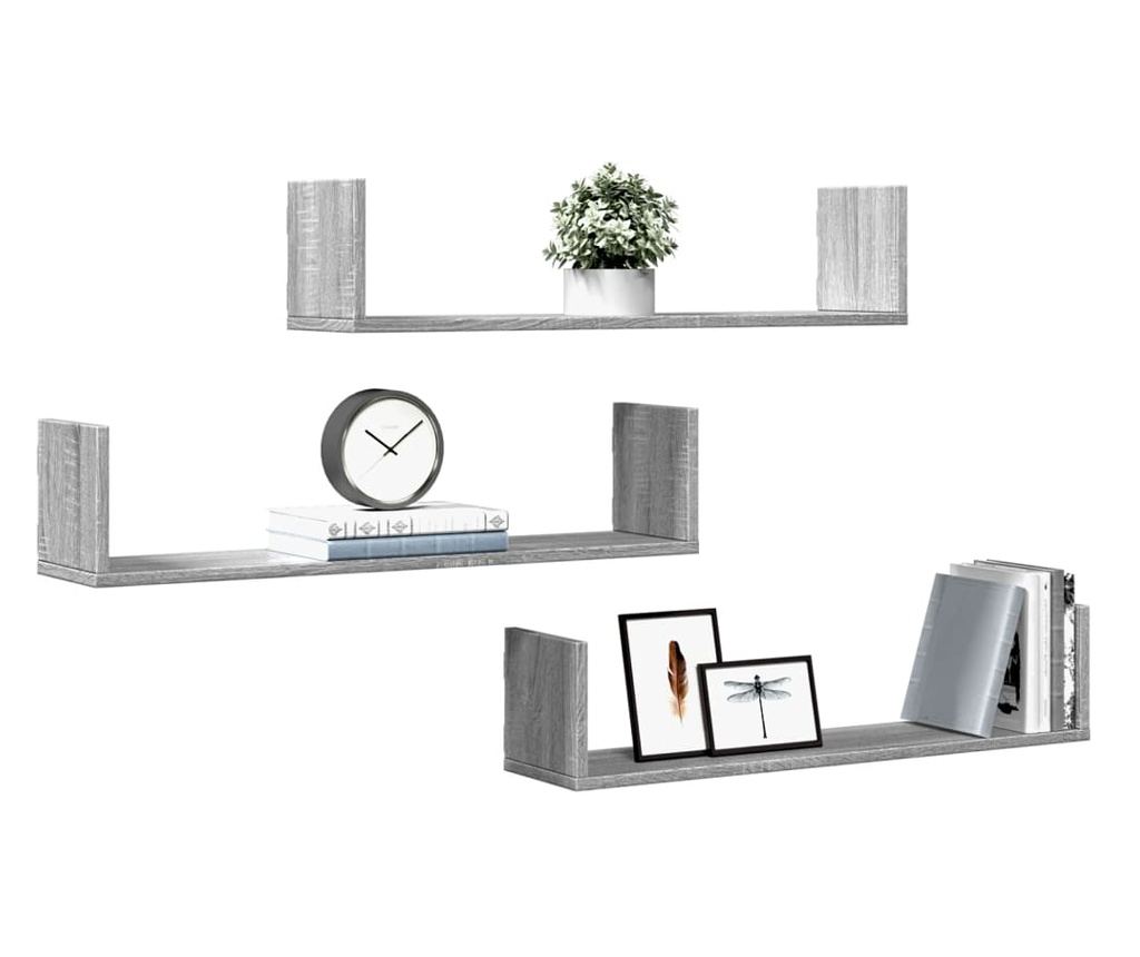 3 db szürke sonoma színű szerelt fa fali polc 80 x 18 x 18 cm - 3