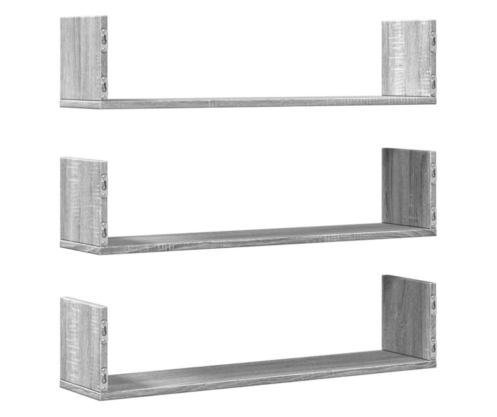 3 db szürke sonoma színű szerelt fa fali polc 80 x 18 x 18 cm - 6