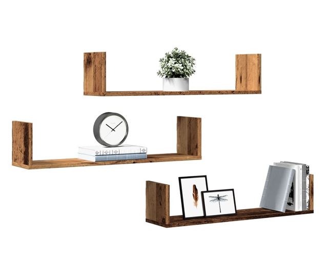 3 db antik fa színű szerelt fa fali polc 80 x 18 x 18 cm