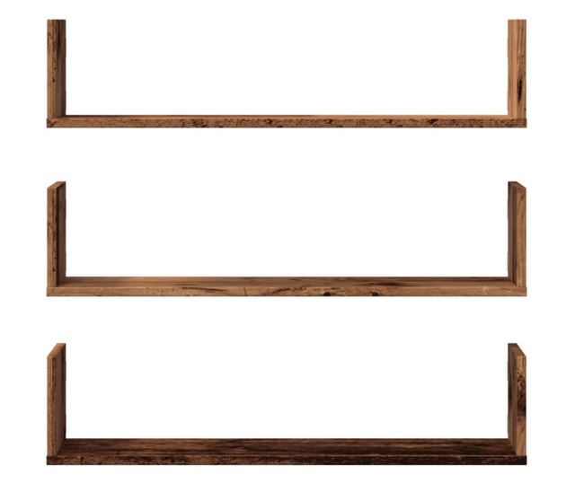 3 db antik fa színű szerelt fa fali polc 80 x 18 x 18 cm