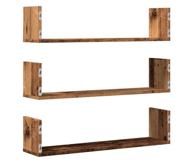 3 db antik fa színű szerelt fa fali polc 80 x 18 x 18 cm