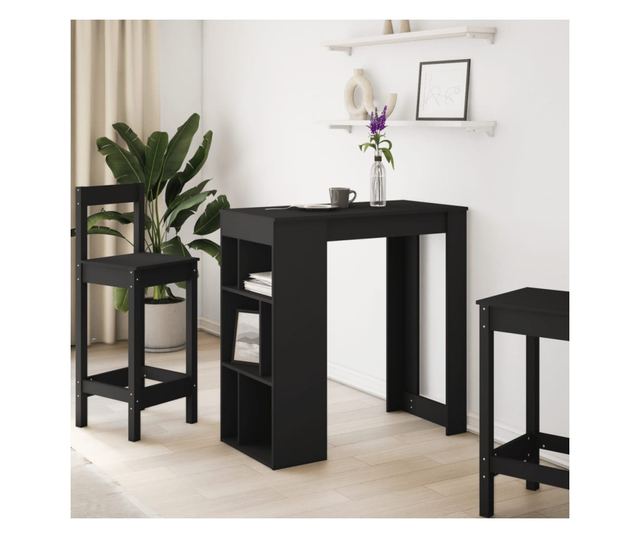 fekete szerelt fa tárolórekeszes bárasztal 102 x 50 x 103,5 cm