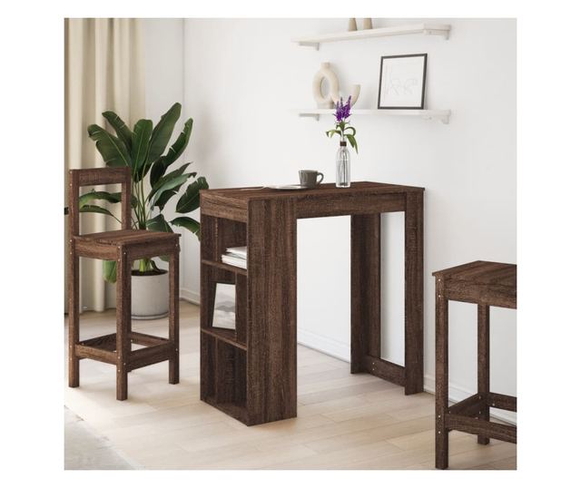 barna tölgy szerelt fa tárolórekeszes bárasztal 102x50x103,5 cm