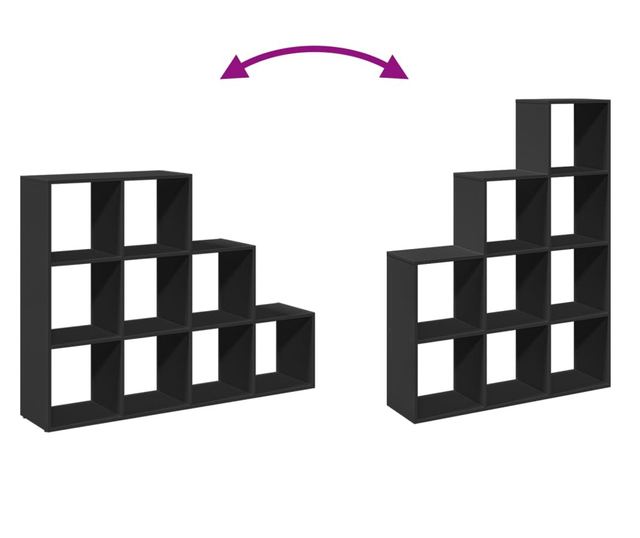 3 szintes fekete fa térelválasztó könyvespolc 137,5x29x103,5 cm