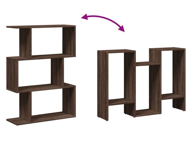 3 szintes barna tölgy fa elválasztó könyvespolc 70x24x97 cm