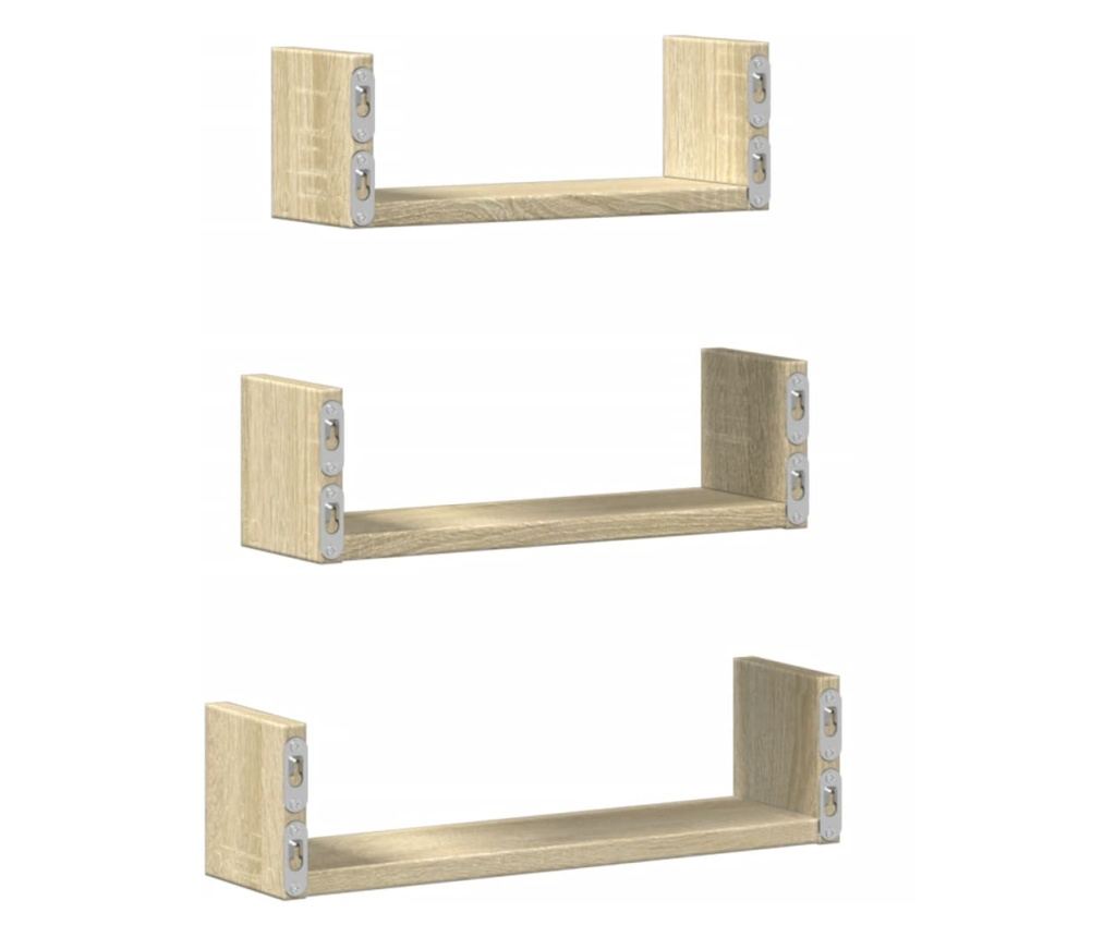 3 db sonoma tölgy színű szerelt fa fali polc - 6