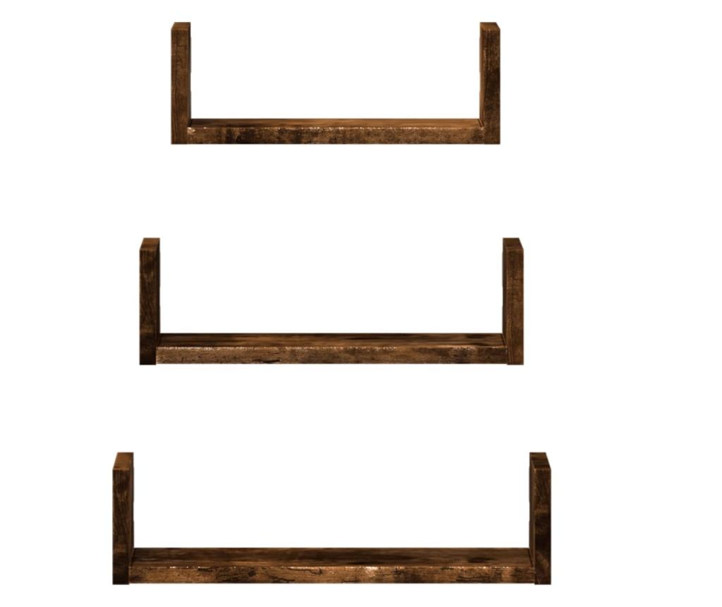 3 db füstös tölgy színű szerelt fa fali polc - 4
