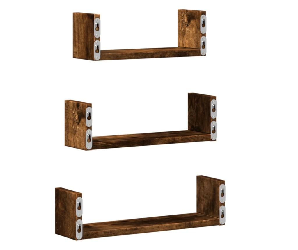 3 db füstös tölgy színű szerelt fa fali polc - 6