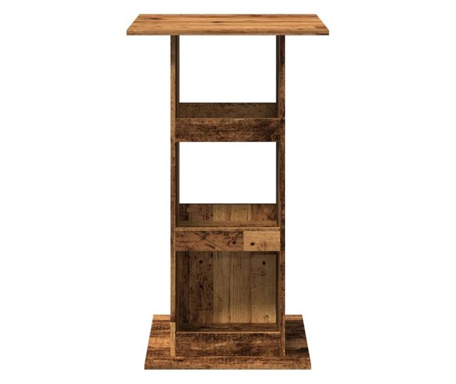 antik fa színű szerelt fa bárasztal tárolóval 60 x 60 x 102 cm