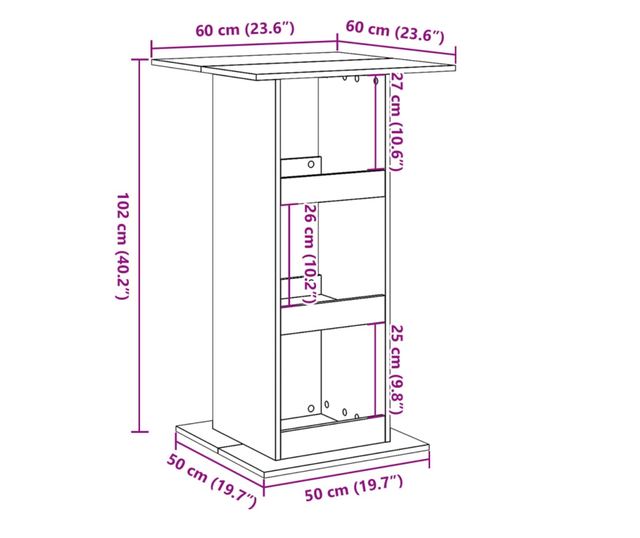 antik fa színű szerelt fa bárasztal tárolóval 60 x 60 x 102 cm