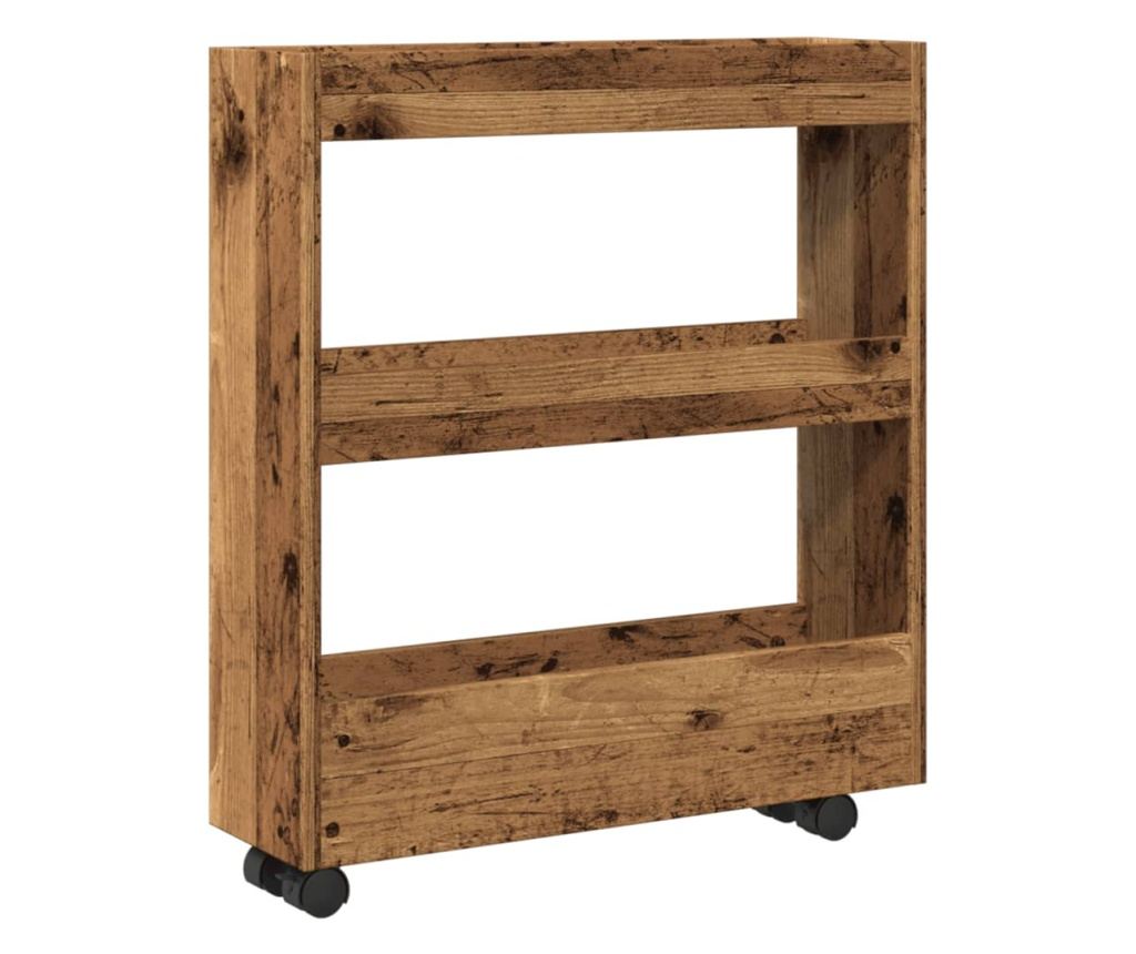 3 szintes antik fa színű szerelt fa keskeny tárolókocsi - 2