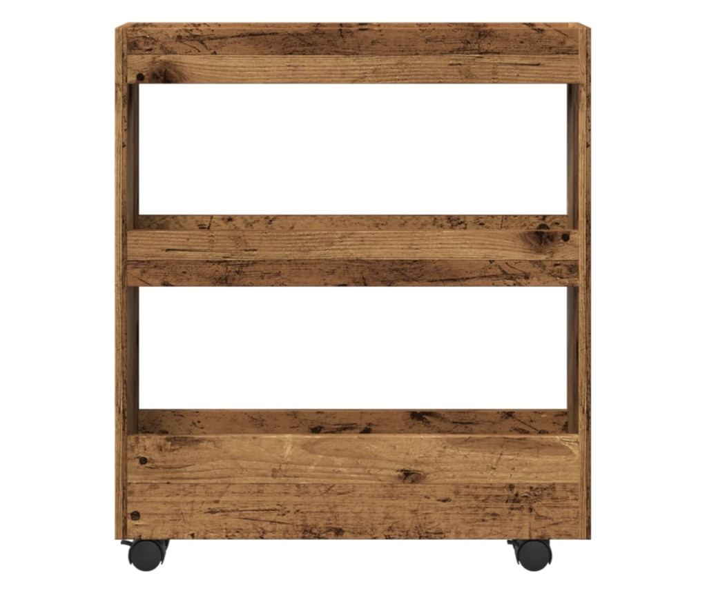 3 szintes antik fa színű szerelt fa keskeny tárolókocsi - 4