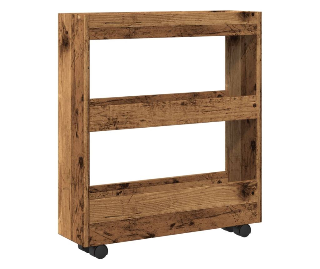 3 szintes antik fa színű szerelt fa keskeny tárolókocsi - 6