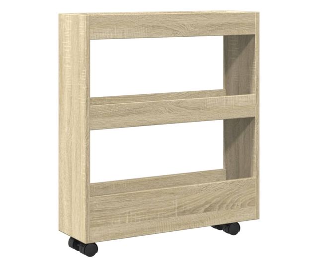 3 szintes sonoma tölgy színű szerelt fa keskeny tárolókocsi