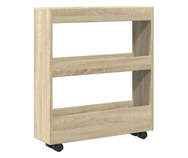 3 szintes sonoma tölgy színű szerelt fa keskeny tárolókocsi