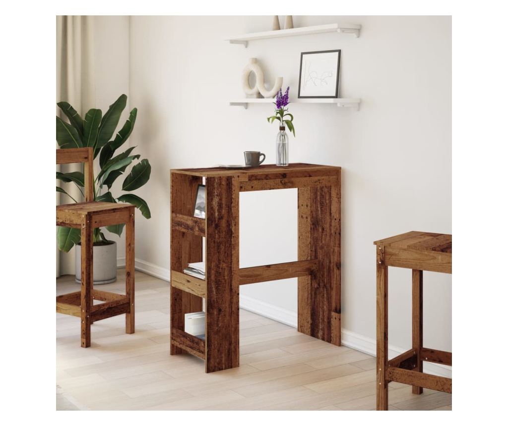 antik fa színű szerelt fa bárasztal tárolókkal 90x40x103,5 cm - 3