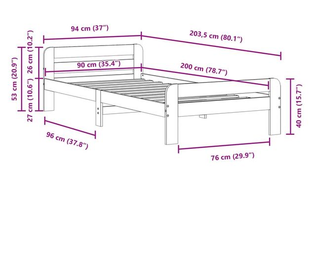 fehér tömör fenyőfa ágy matrac nélkül 90 x 200 cm