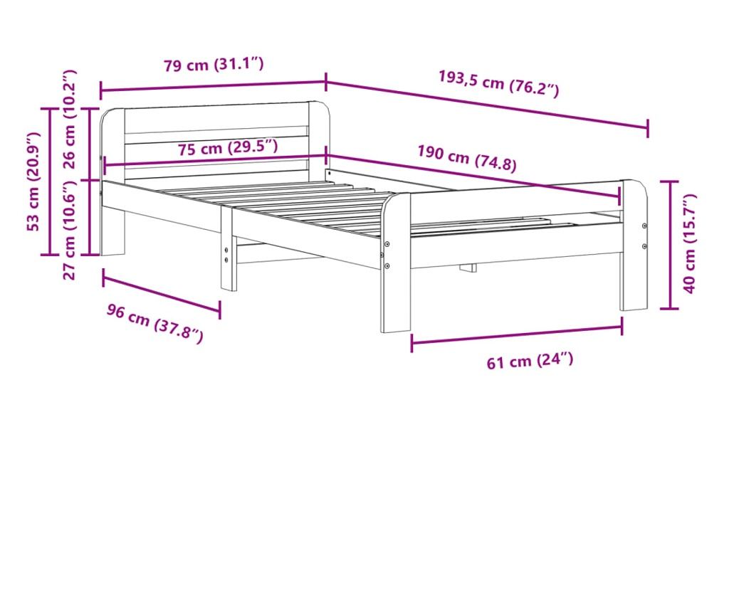 tömör fenyőfa ágy matrac nélkül 75 x 190 cm - 9