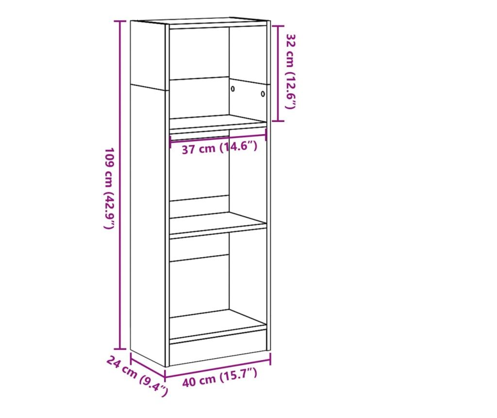 fehér szerelt fa könyvespolc 40 x 24 x 109 cm - 9