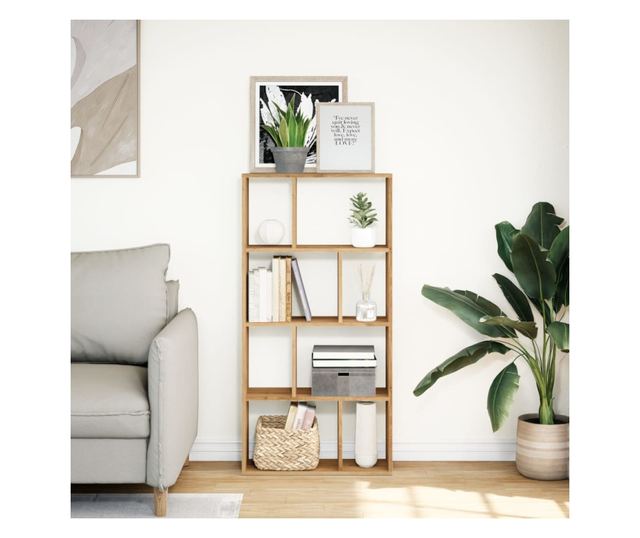 kézműves tölgy színű szerelt fa könyvespolc 60 x 20 x 120 cm