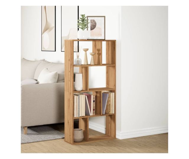 kézműves tölgy színű szerelt fa könyvespolc 60 x 20 x 120 cm