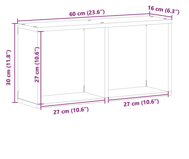 fekete szerelt fa faliszekrény 60 x 16 x 30 cm