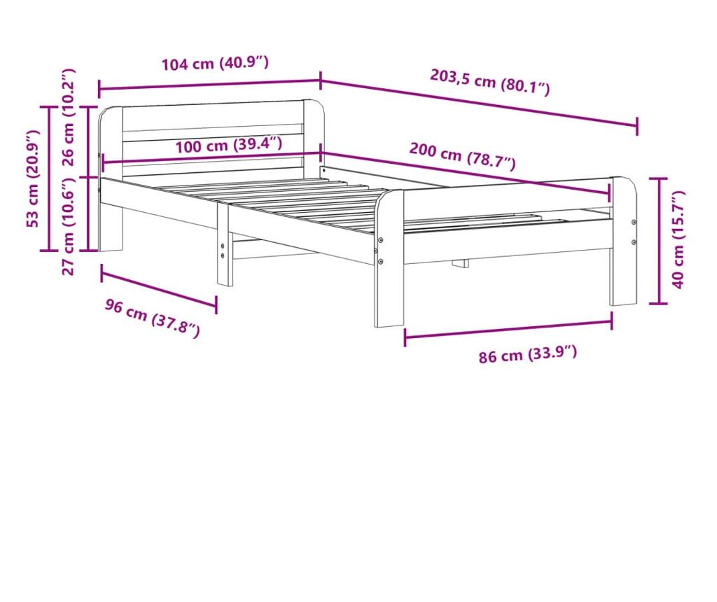 viaszbarna tömör fenyőfa ágy matrac nélkül 100 x 200 cm - 9