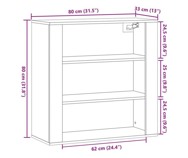 antik fa színű szerelt fa faliszekrény 80x33x80 cm