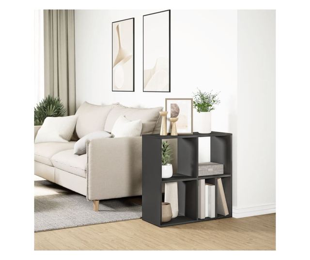 fekete szerelt fa térelválasztó könyvespolc 69,5x29x69,5 cm