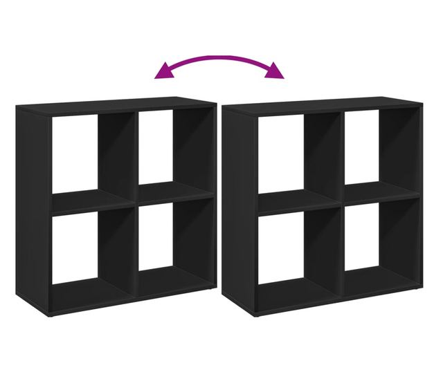 fekete szerelt fa térelválasztó könyvespolc 69,5x29x69,5 cm