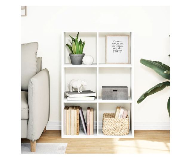 fehér szerelt fa térelválasztó könyvespolc 69,5x29x103,5 cm