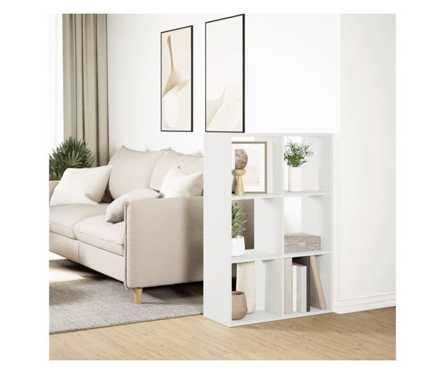 fehér szerelt fa térelválasztó könyvespolc 69,5x29x103,5 cm