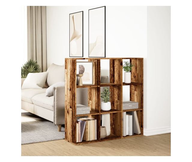 antik fa színű fa térelválasztó könyvespolc 102x29x103,5 cm