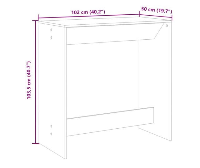 betonszürke szerelt fa bárasztal 102 x 50 x 103,5 cm