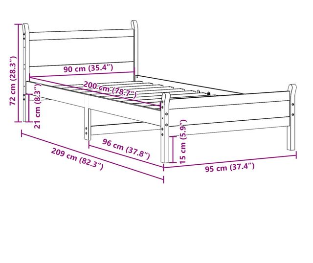 tömör fenyőfa ágy matrac nélkül 90 x 200 cm