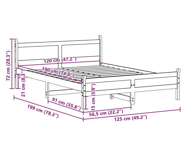 tömör fenyőfa ágy matrac nélkül 120 x 190 cm