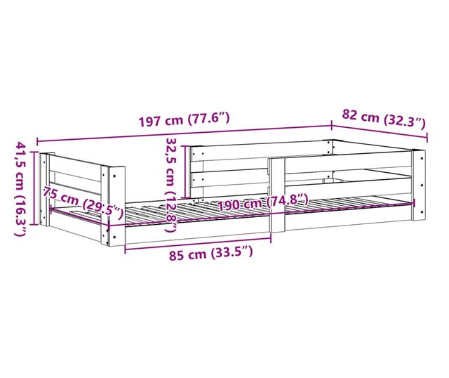 tömör fenyőfa ágy matrac nélkül 75 x 190 cm