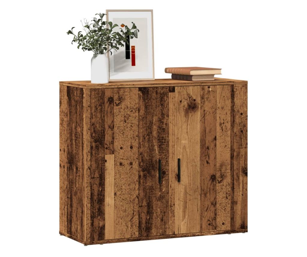 öreg fa árnyalatú szerelt fa tálalószekrény 80 x 33 x 70 cm - 3