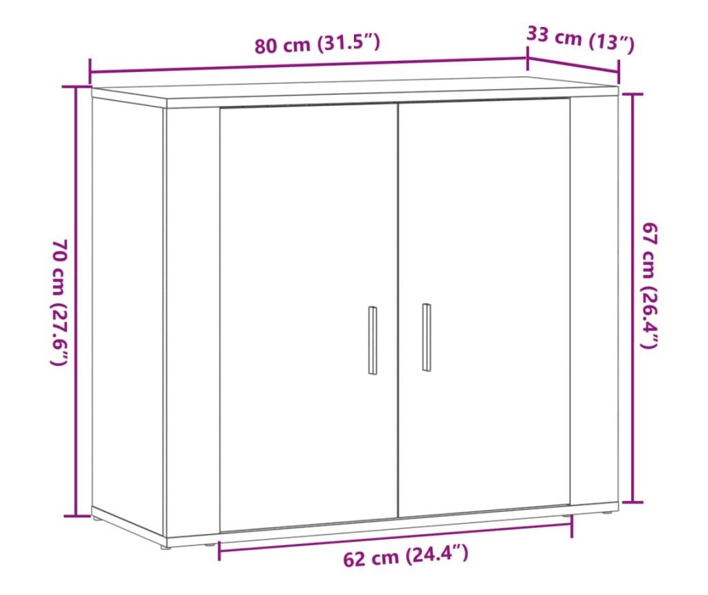 öreg fa árnyalatú szerelt fa tálalószekrény 80 x 33 x 70 cm - 9