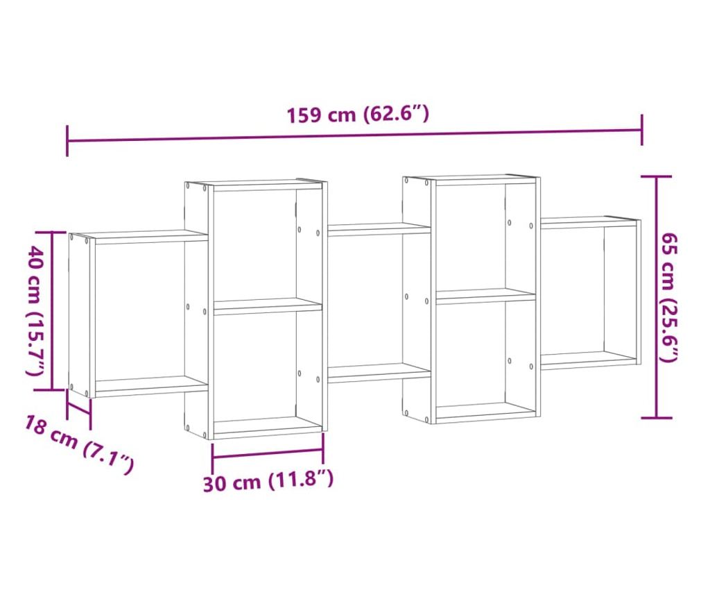 kézműves tölgy színű szerelt fa fali polc 159 x 18 x 65 cm - 10