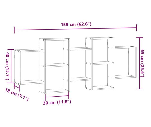 barna tölgy színű szerelt fa fali polc 159 x 18 x 65 cm